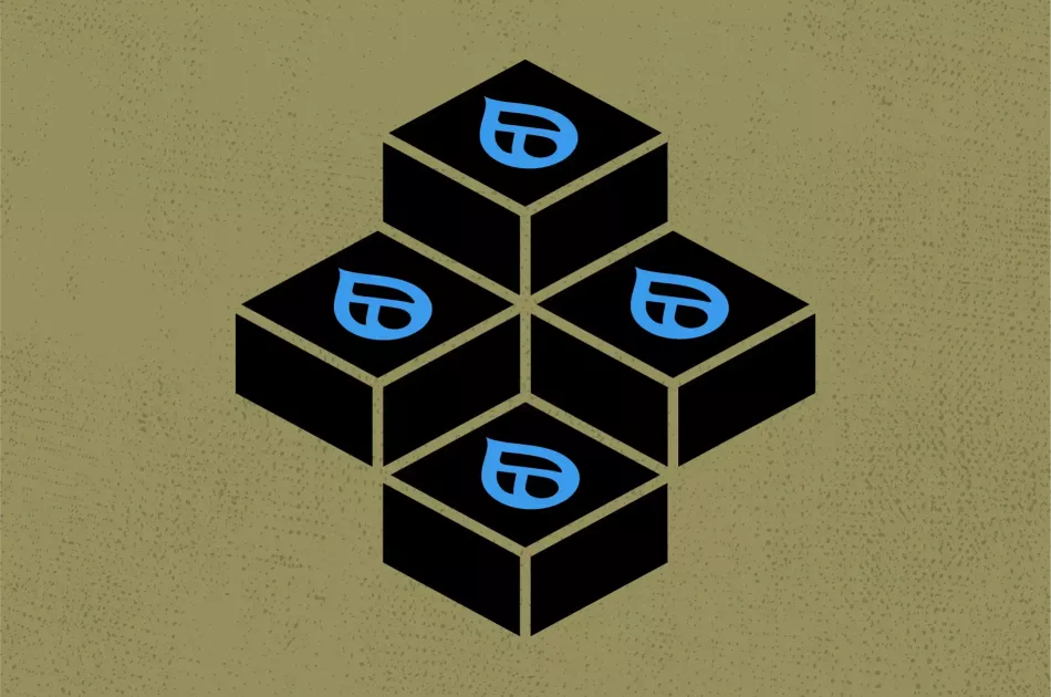 An illustration of building blocks with the drupal logo on them, representing Drupal as a strong foundation
